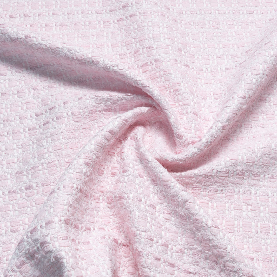 Baby Pink & White Woven Wool Blend Bouclé