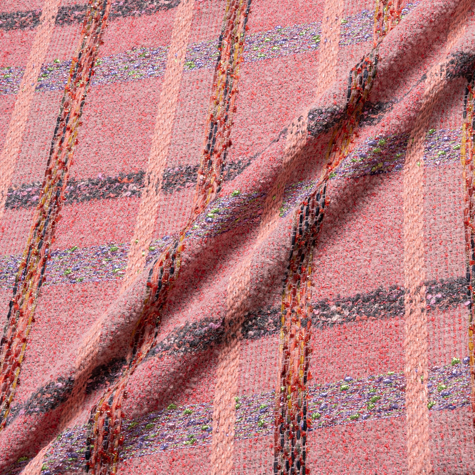 Metallic Checkered Pink Mixed Fibre Bouclé