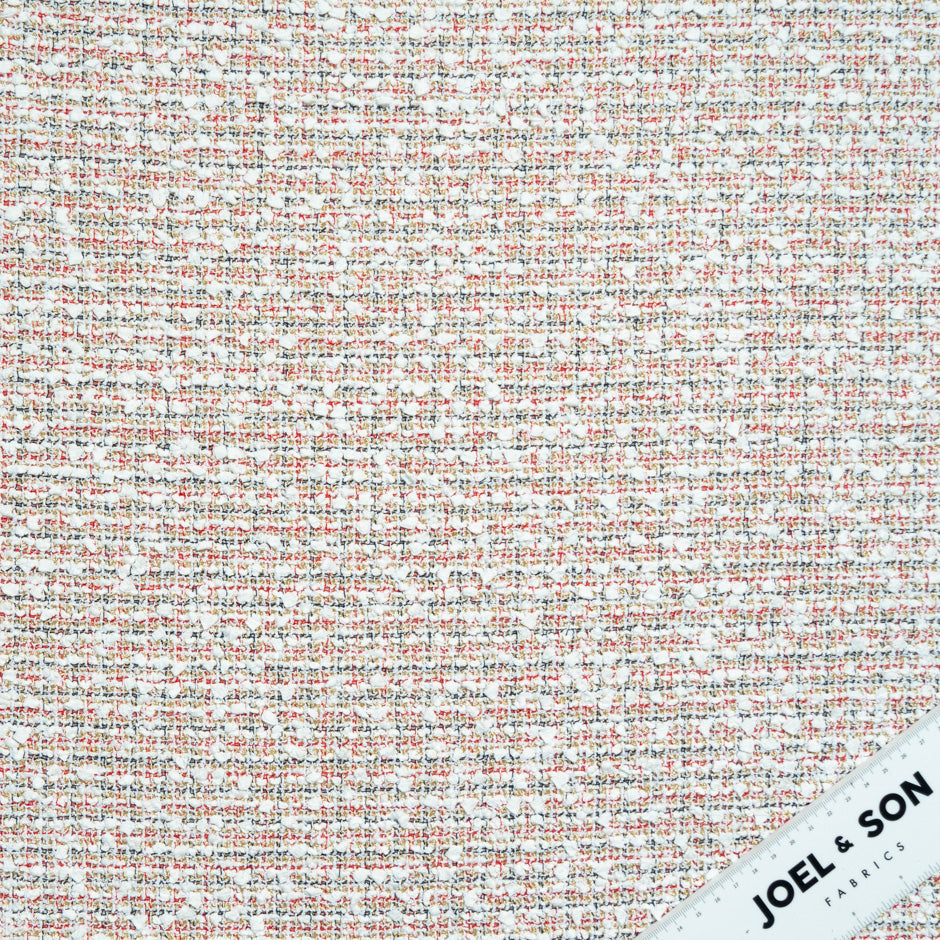 Red, Ivory & Blue Cotton Blend Woven Bouclé