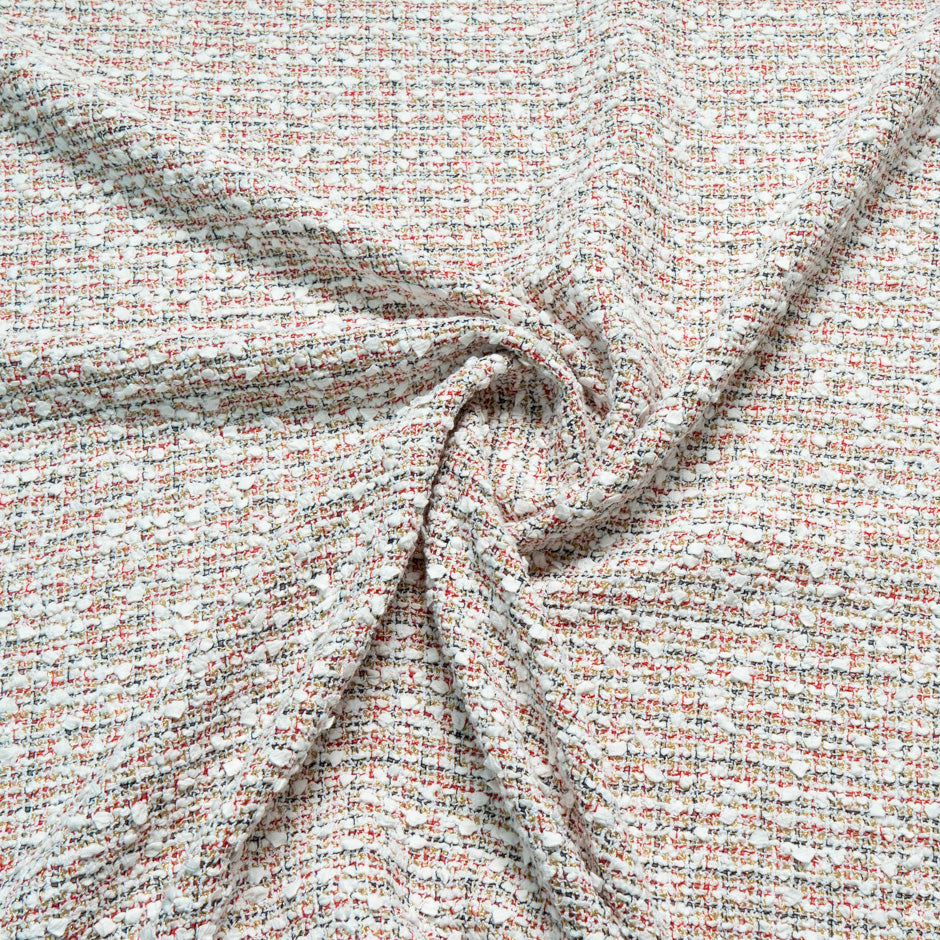 Red, Ivory & Blue Cotton Blend Woven Bouclé