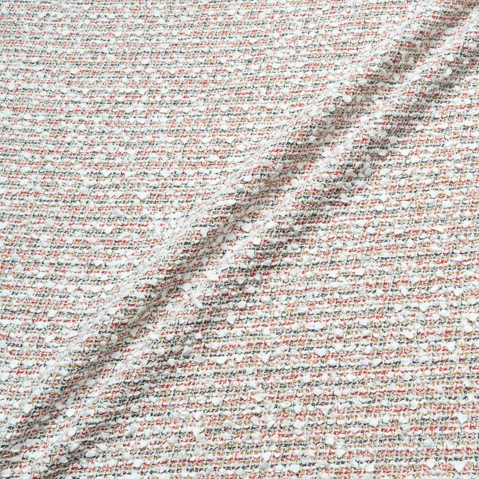Red, Ivory & Blue Cotton Blend Woven Bouclé