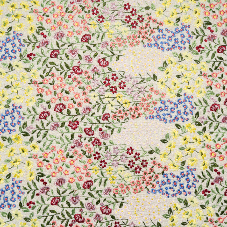 Floral Embroidered Oatmeal Wool Bouclé