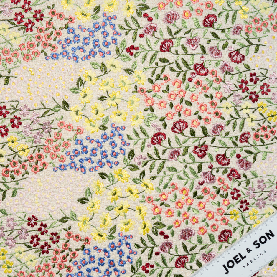 Floral Embroidered Oatmeal Wool Bouclé