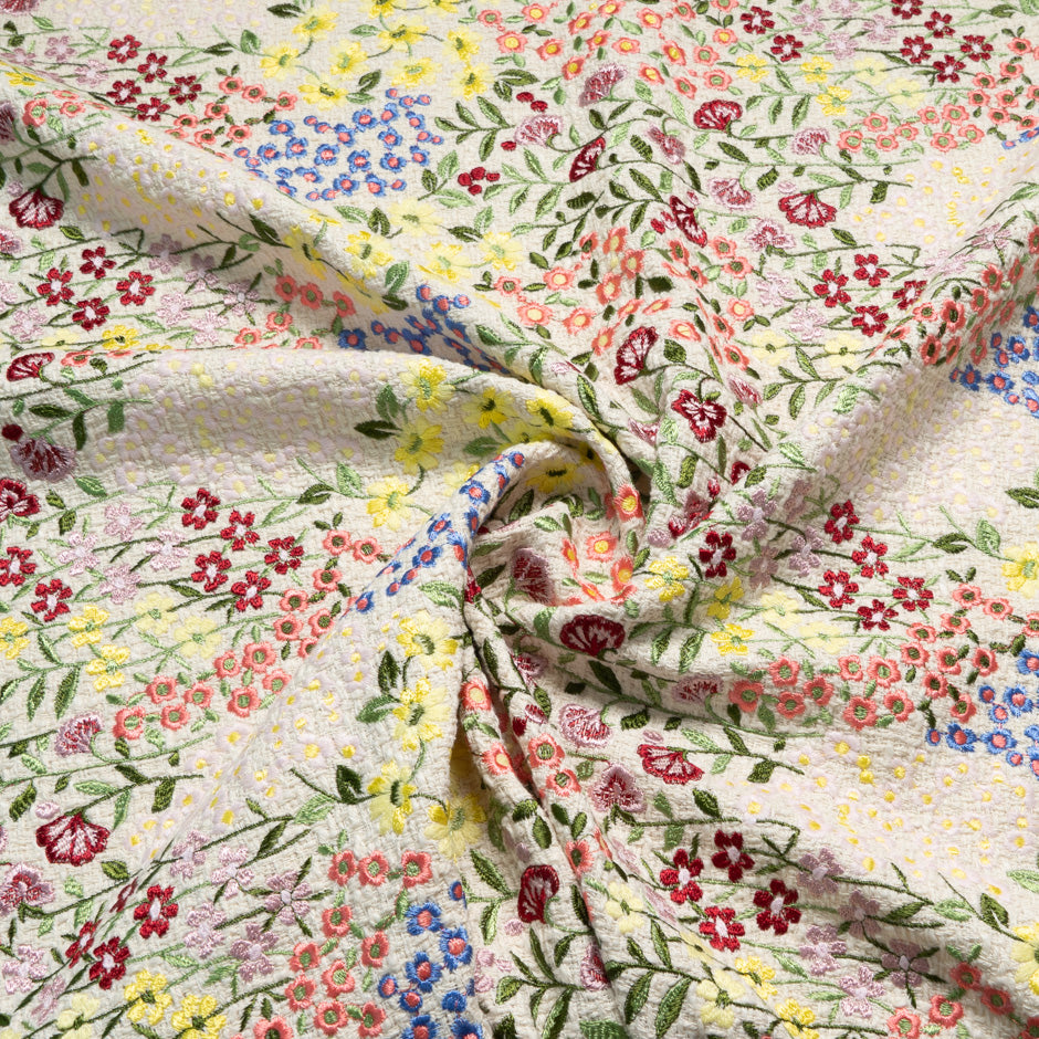 Floral Embroidered Oatmeal Wool Bouclé