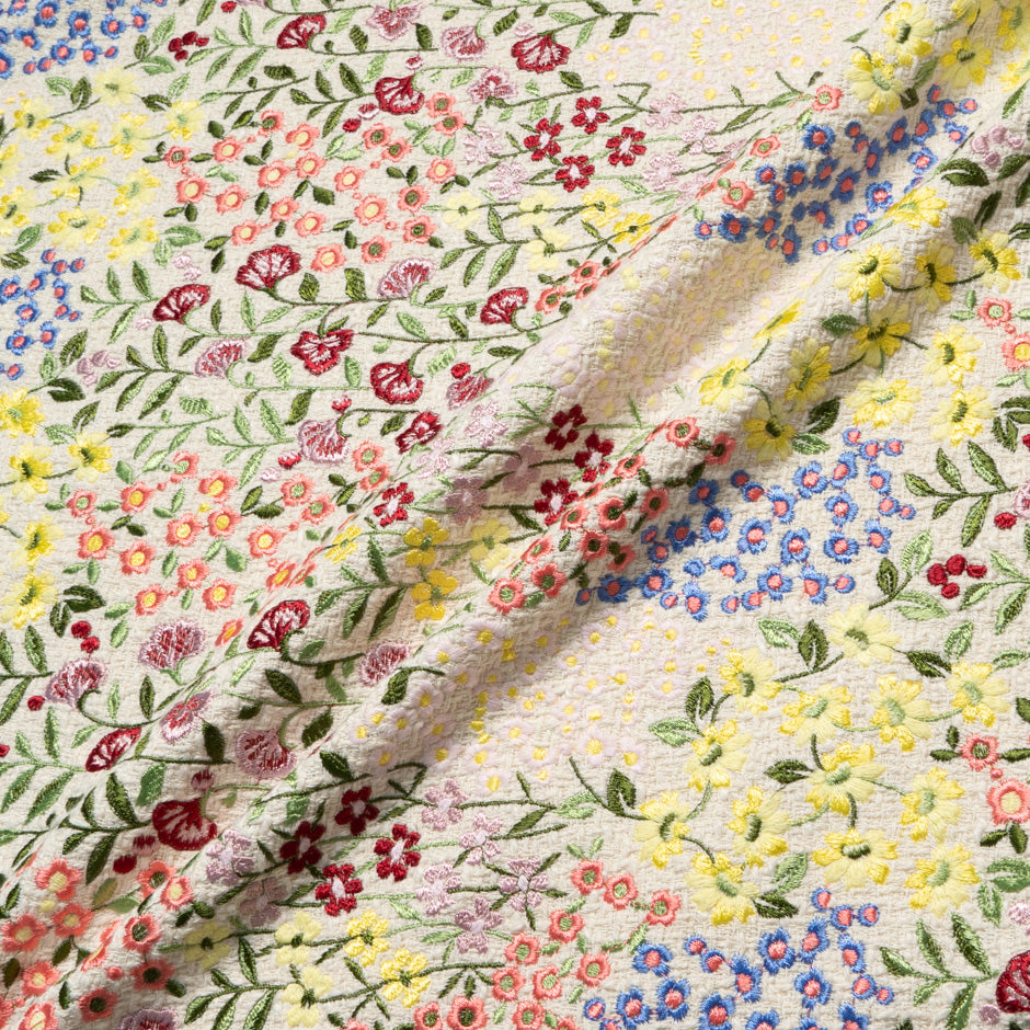 Floral Embroidered Oatmeal Wool Bouclé