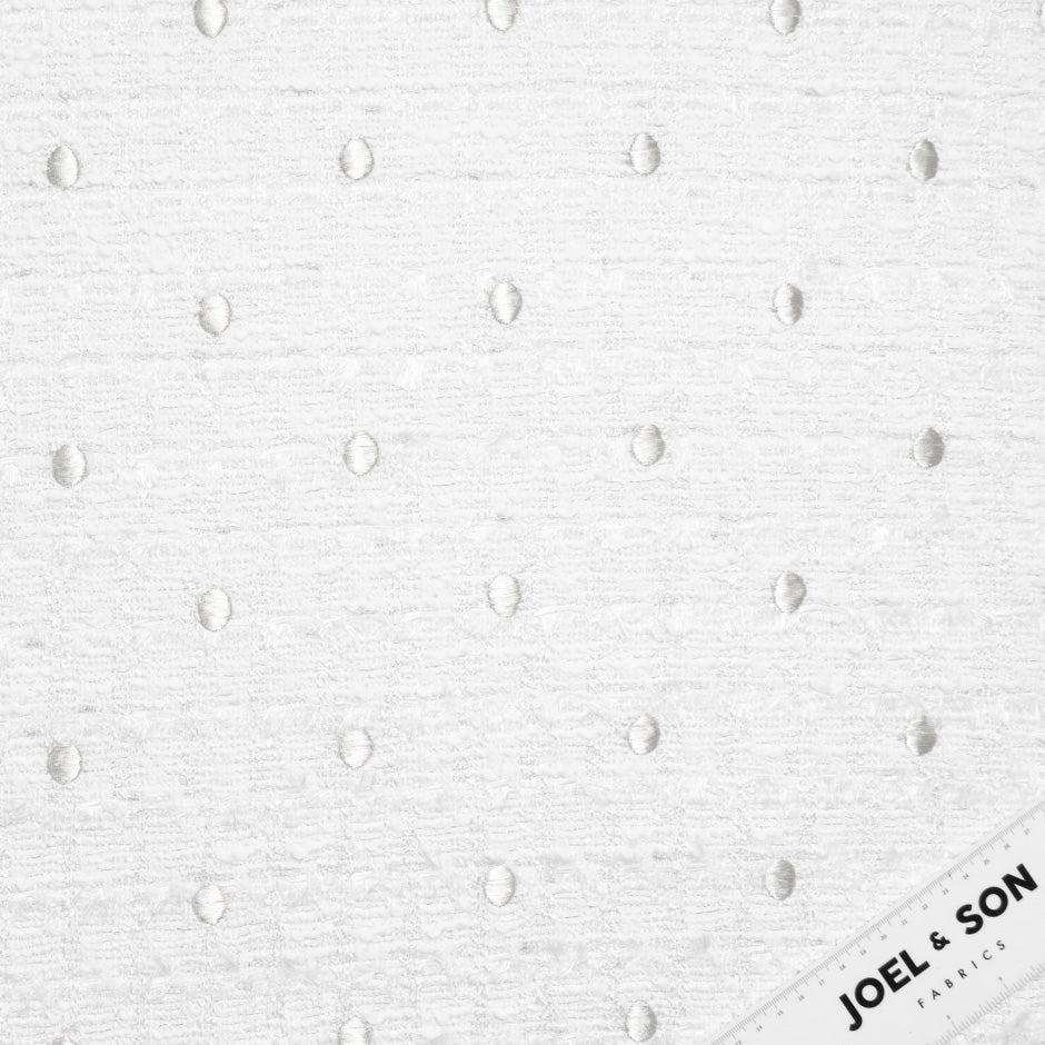 Silver Spot on White Woven Mixed Fibre Bouclé