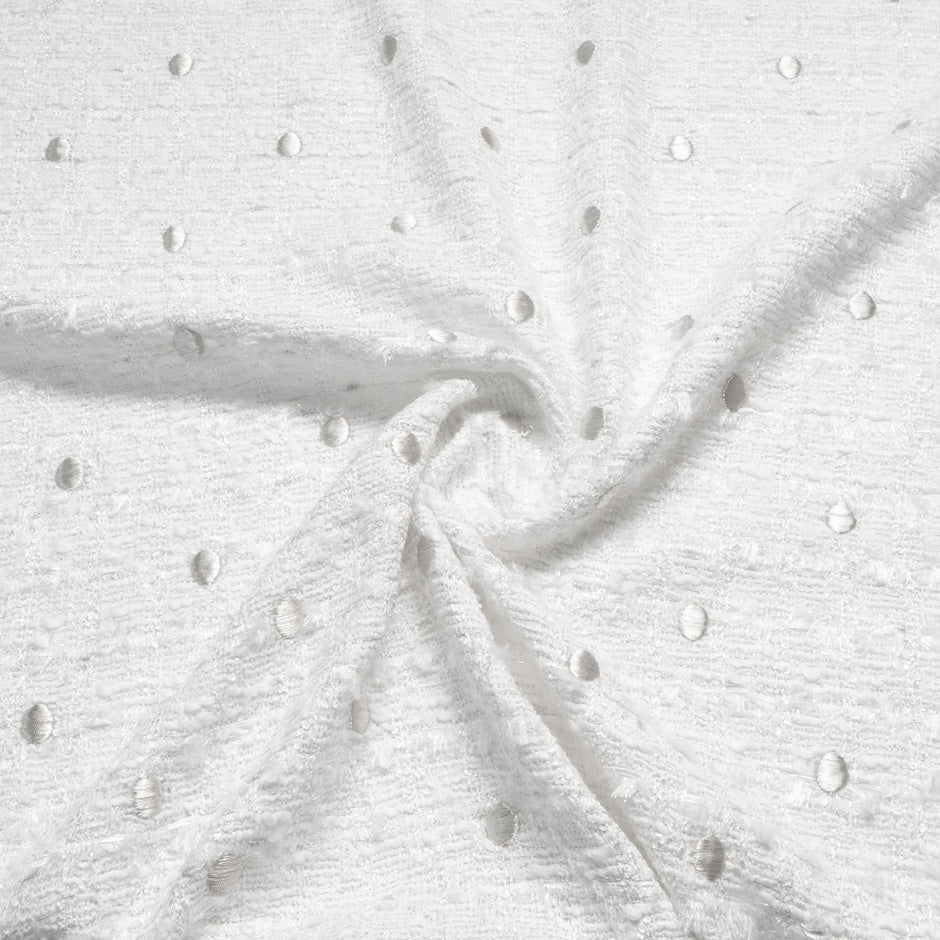 Silver Spot on White Woven Mixed Fibre Bouclé