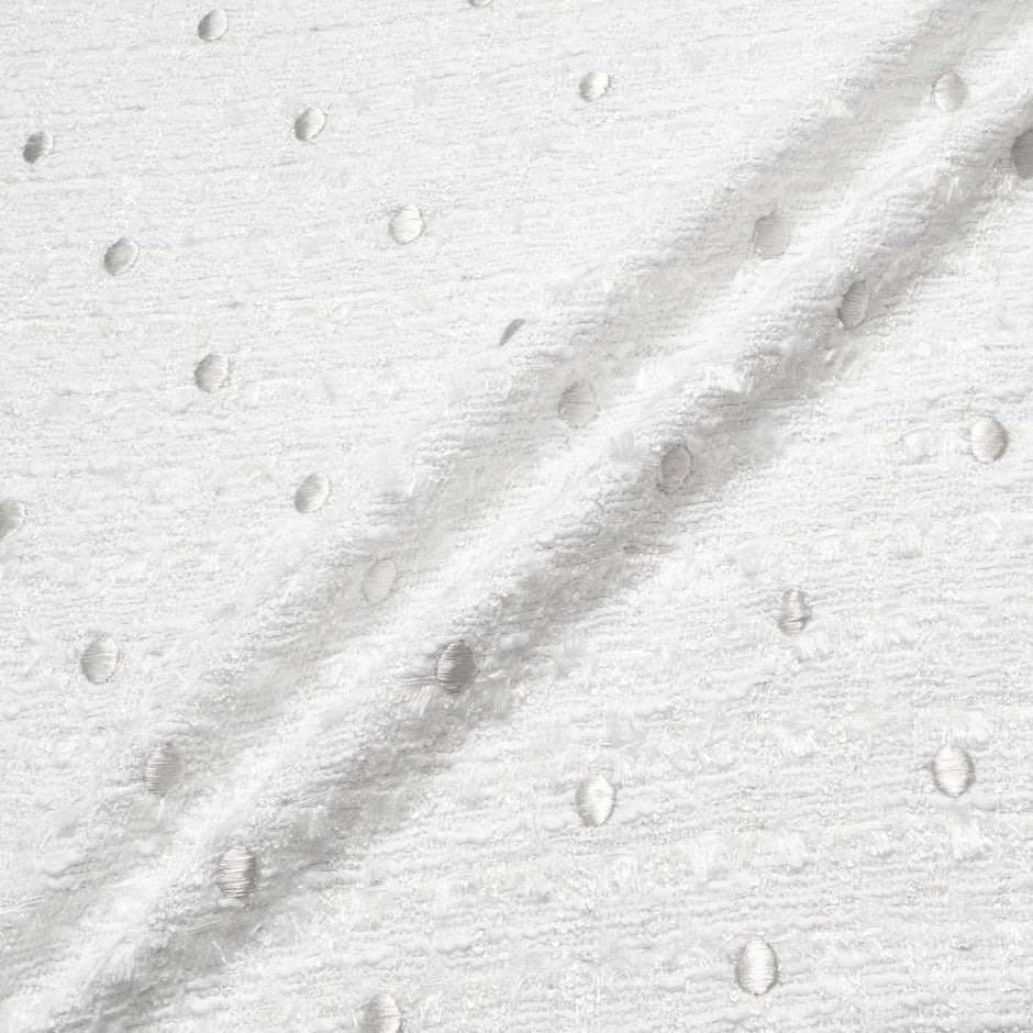 Silver Spot on White Woven Mixed Fibre Bouclé