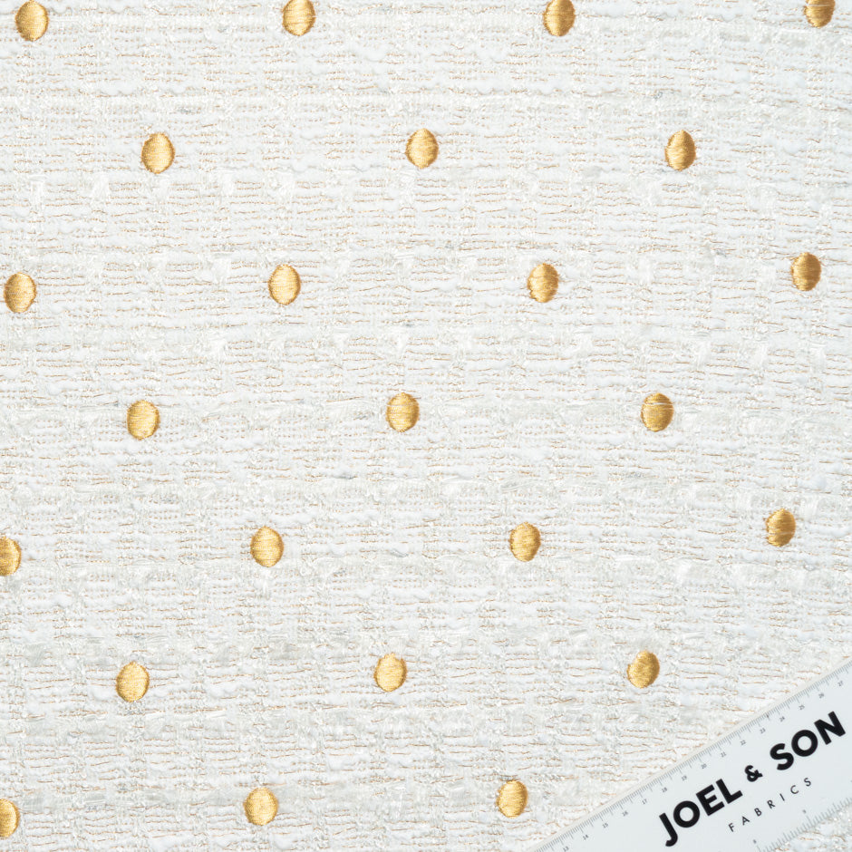 Gold Spot on White Woven Mixed Fibre Bouclé