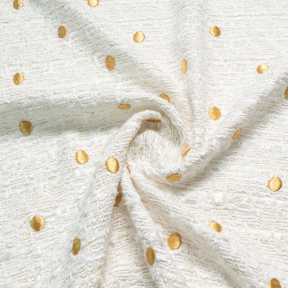 Gold Spot on White Woven Mixed Fibre Bouclé