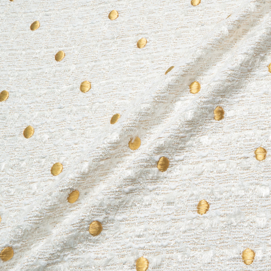 Gold Spot on White Woven Mixed Fibre Bouclé
