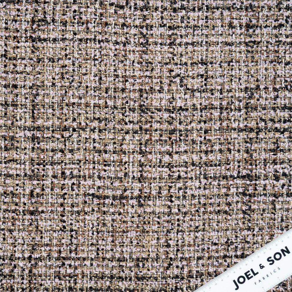 Pink, Gold, Brown & Black Metallic Wool Blend Bouclé