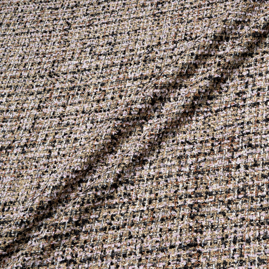 Pink, Gold, Brown & Black Metallic Wool Blend Bouclé