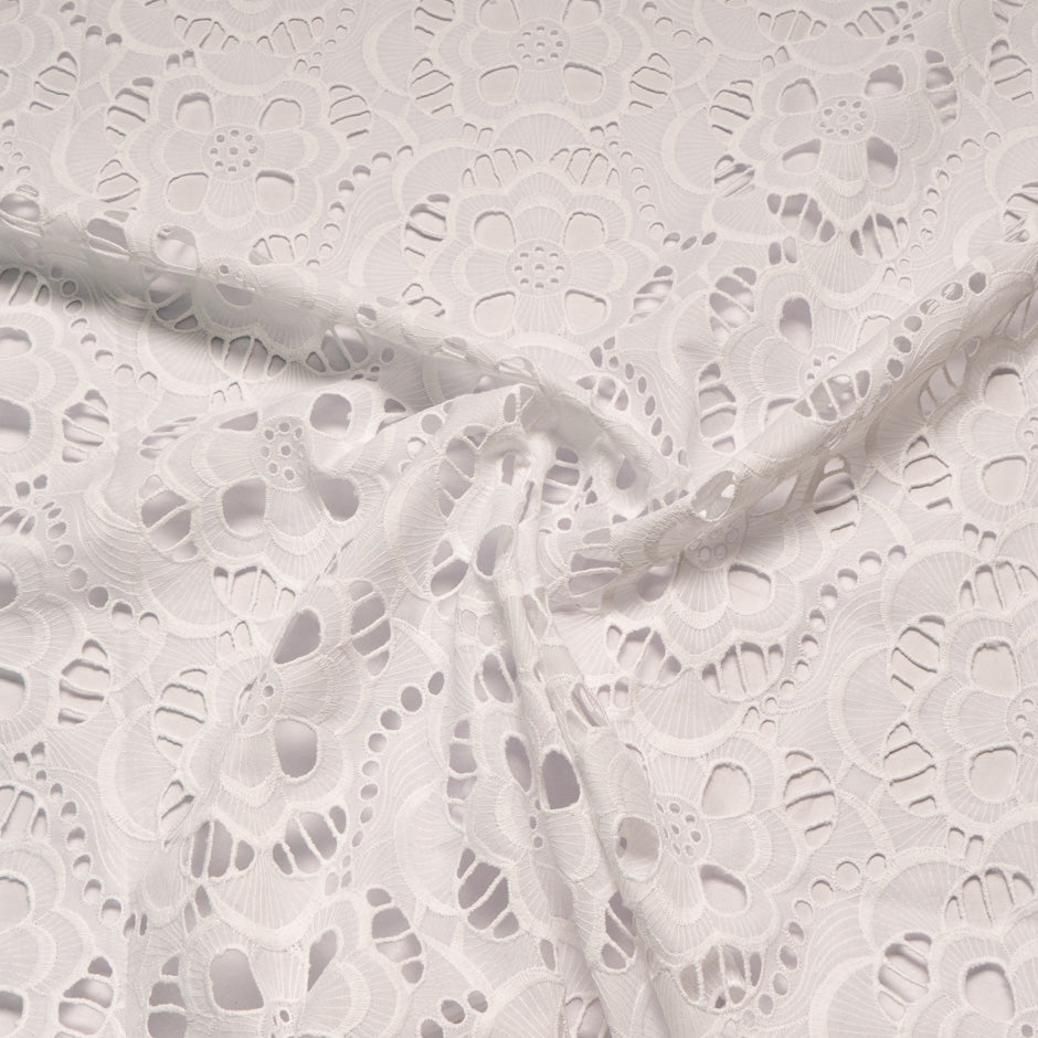 White Floral Open Work Embroidered Pure Cotton