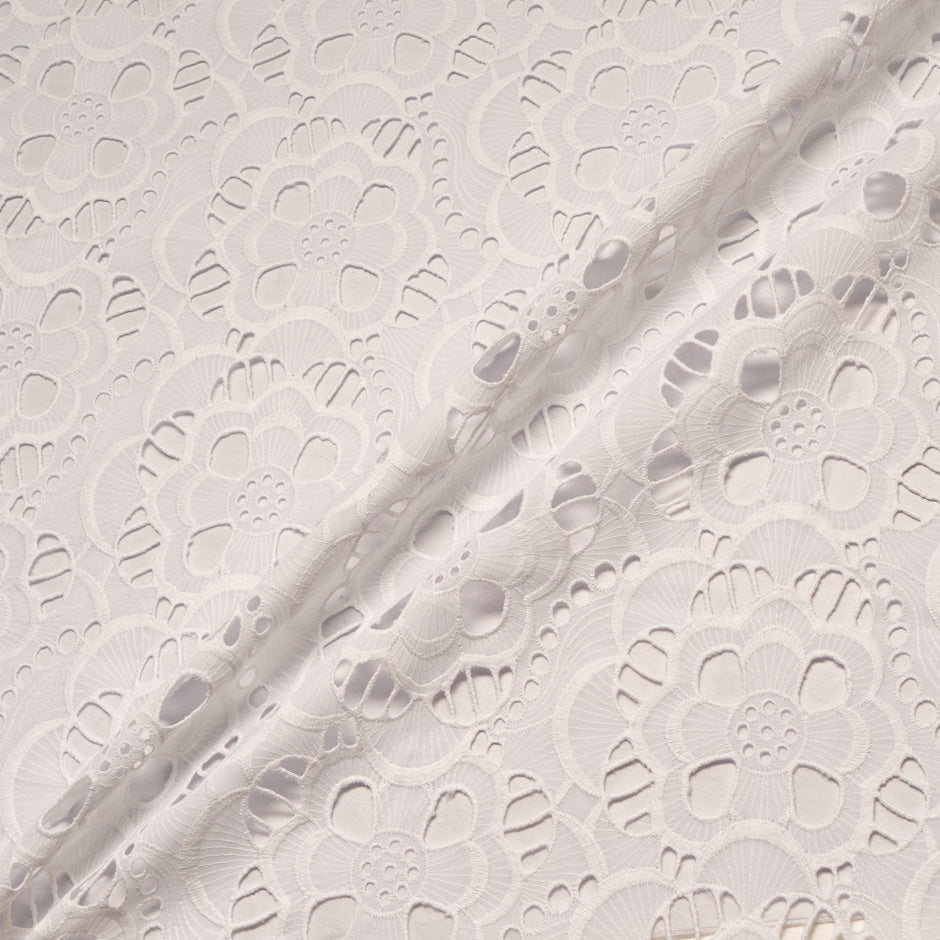 White Floral Open Work Embroidered Pure Cotton