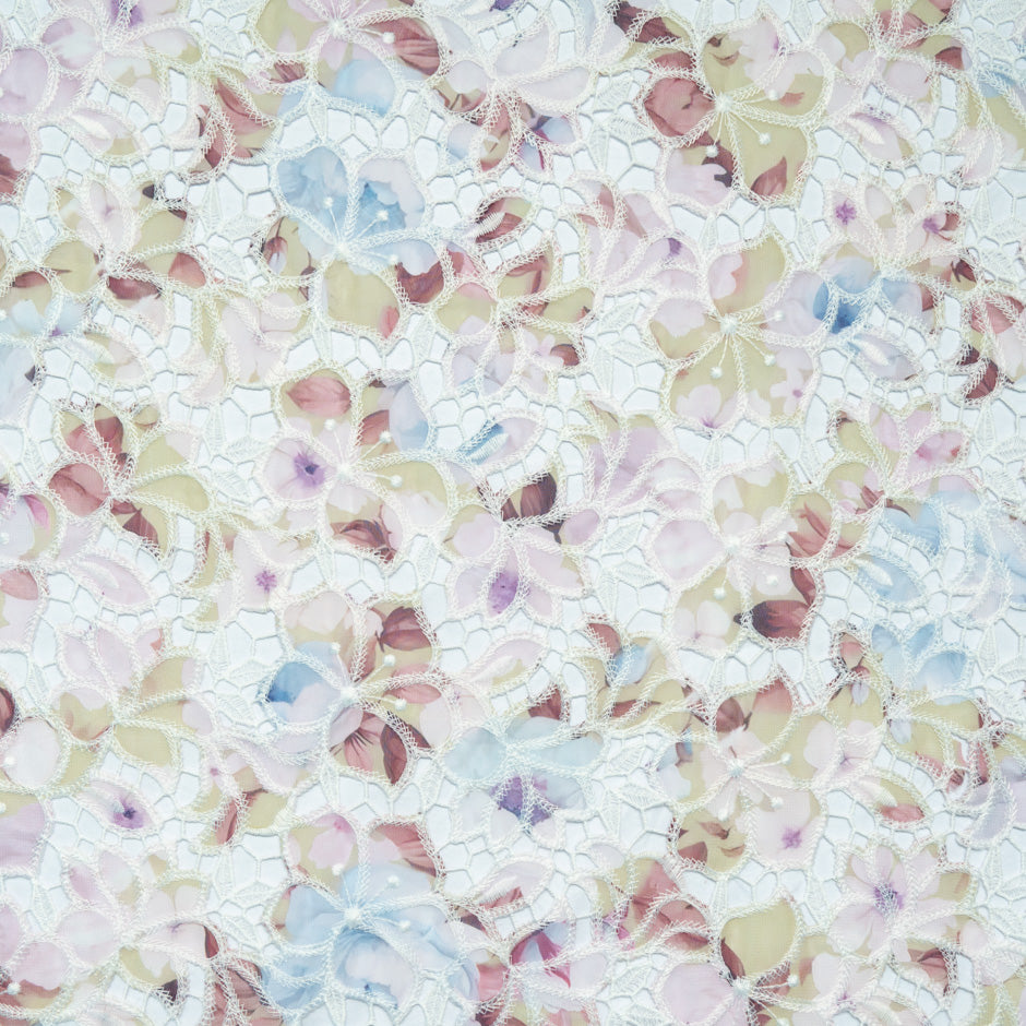 Pastel Floral Printed Embroidered Microfibre