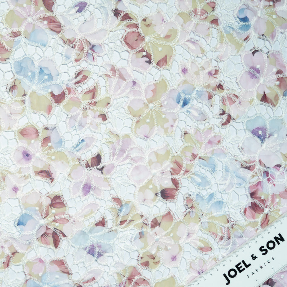 Pastel Floral Printed Embroidered Microfibre