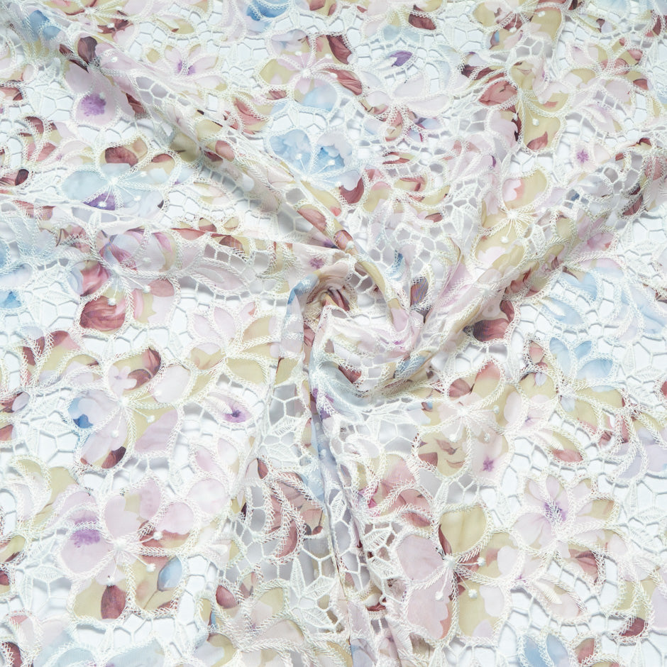 Pastel Floral Printed Embroidered Microfibre
