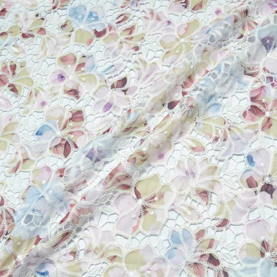 Pastel Floral Printed Embroidered Microfibre