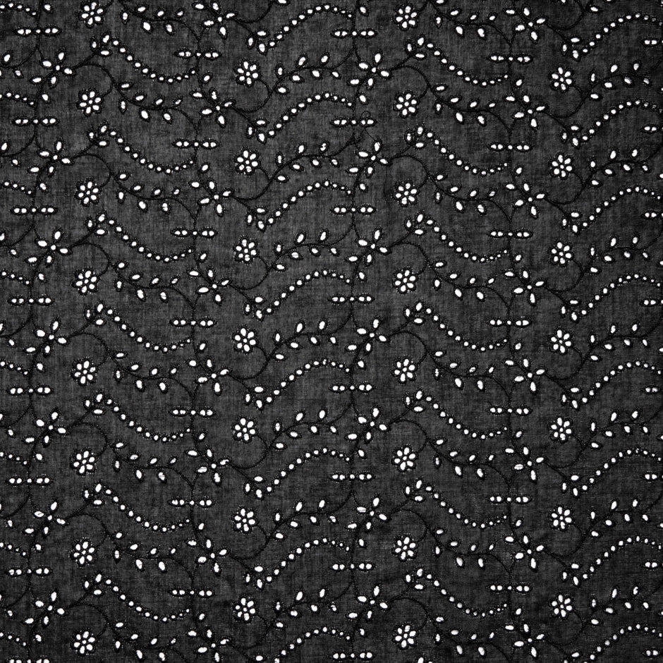 Floral Embroidery Anglaise Black Pure Wool