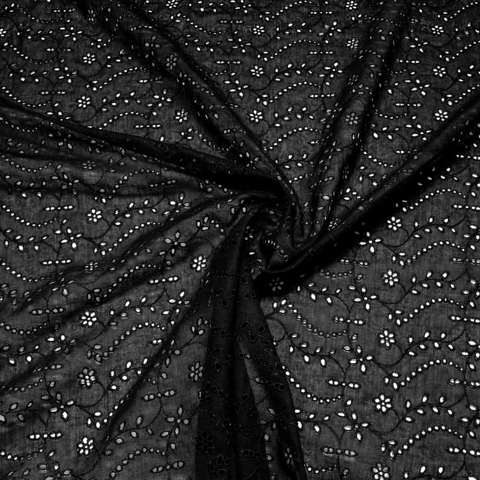 Floral Embroidery Anglaise Black Pure Wool