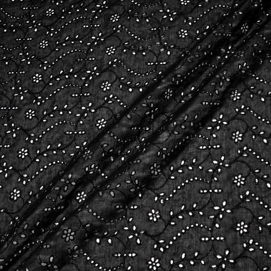 Floral Embroidery Anglaise Black Pure Wool