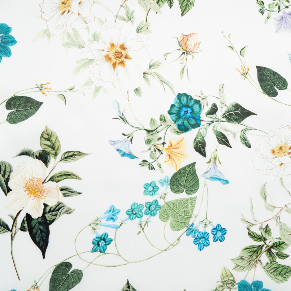 Pretty Turquoise Floral Printed Ivory Double Silk Organza