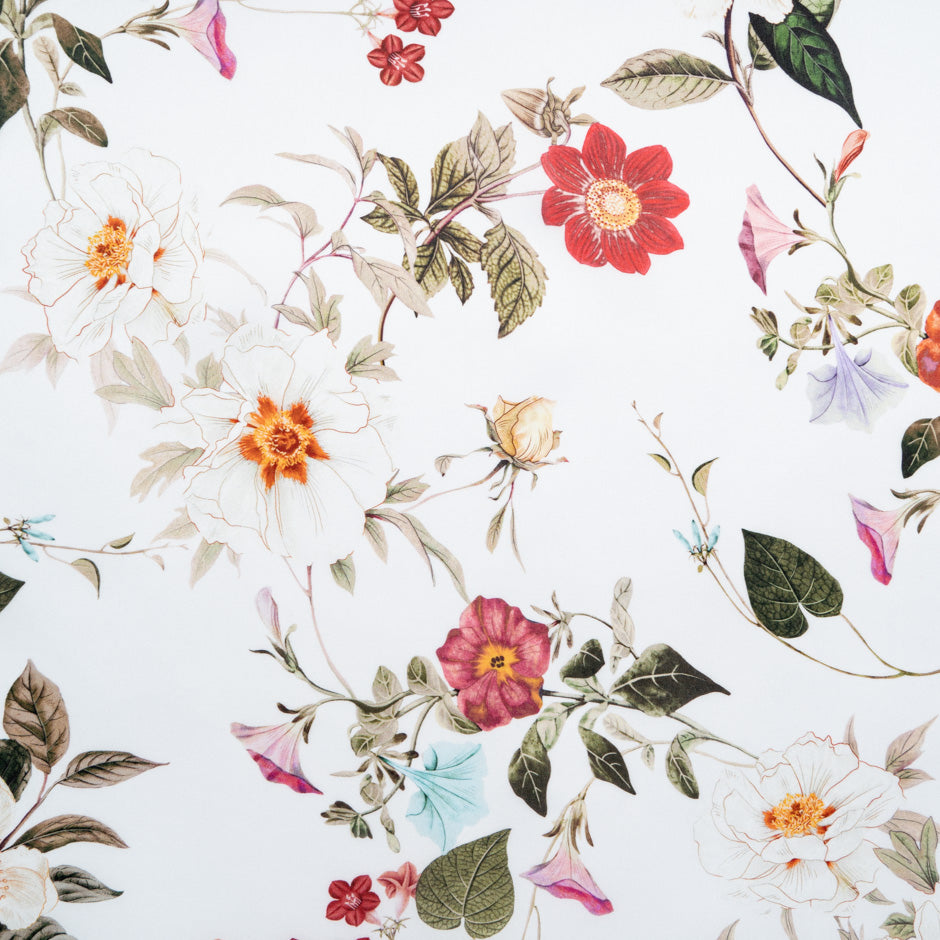 Pink Floral Printed Ivory Double Silk Organza