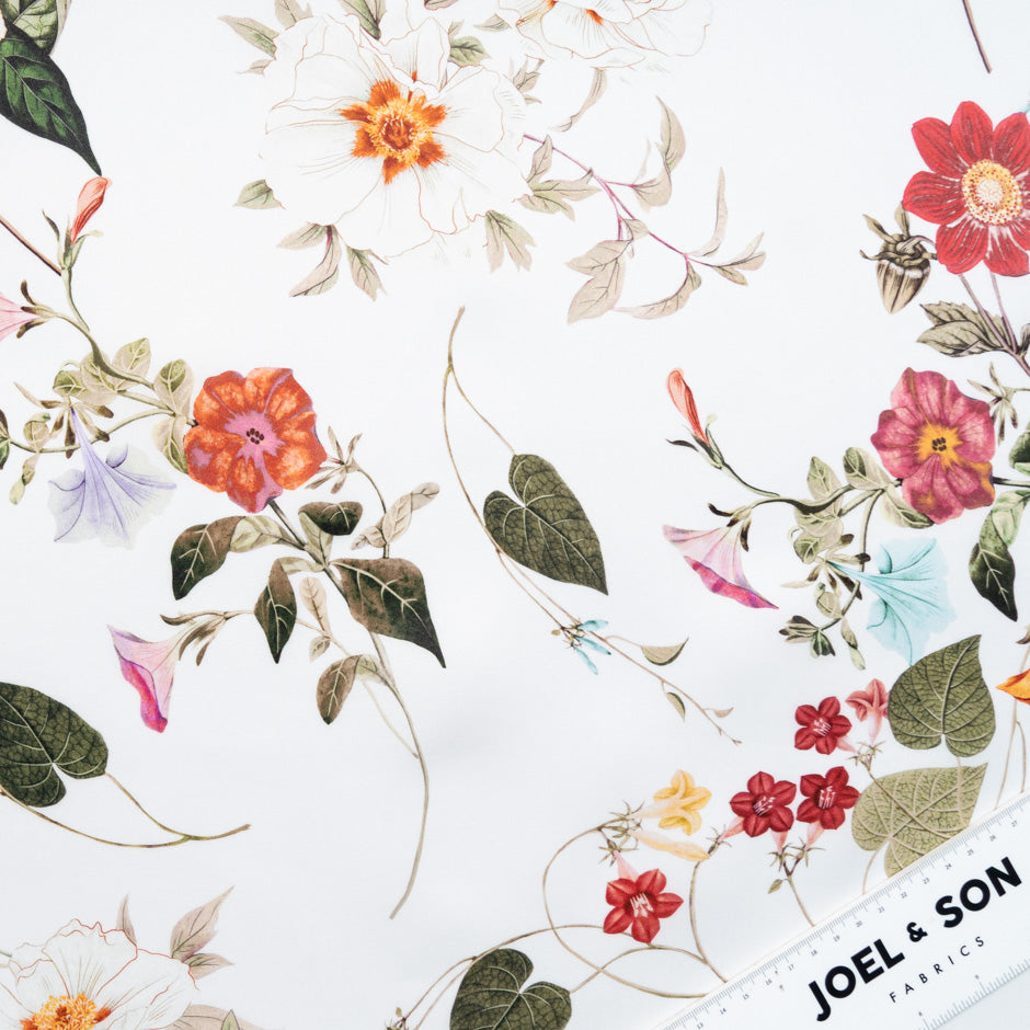 Pink Floral Printed Ivory Double Silk Organza