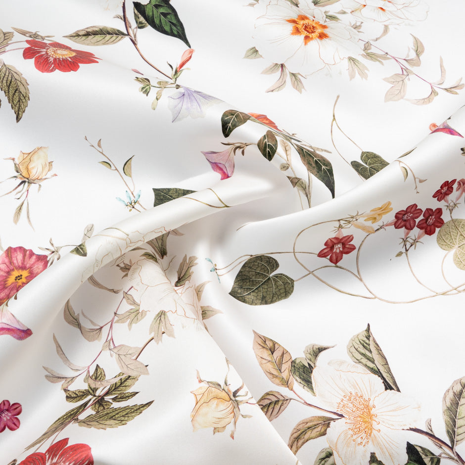 Pink Floral Printed Ivory Double Silk Organza