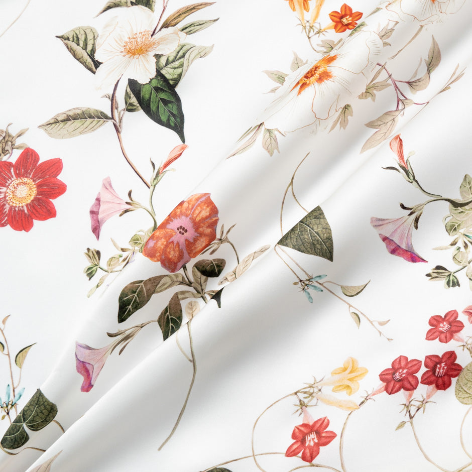 Pink Floral Printed Ivory Double Silk Organza