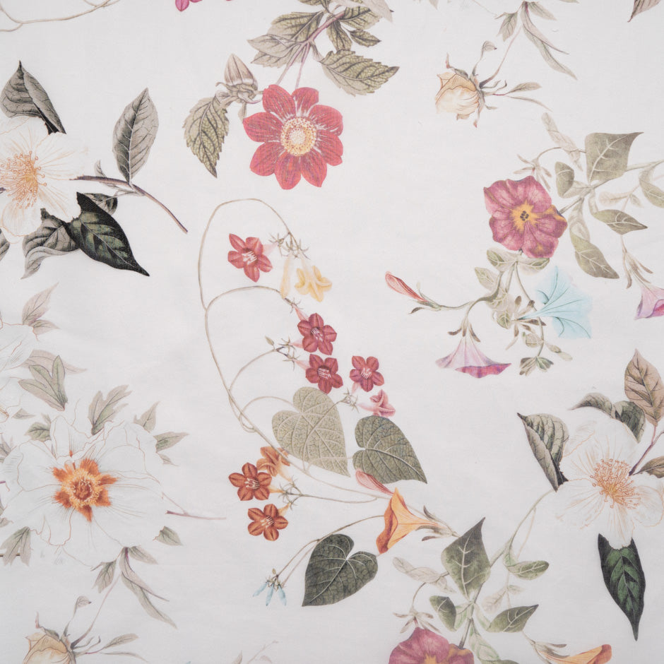 Pink & Orange Floral Printed Cream Silk Satin Organza