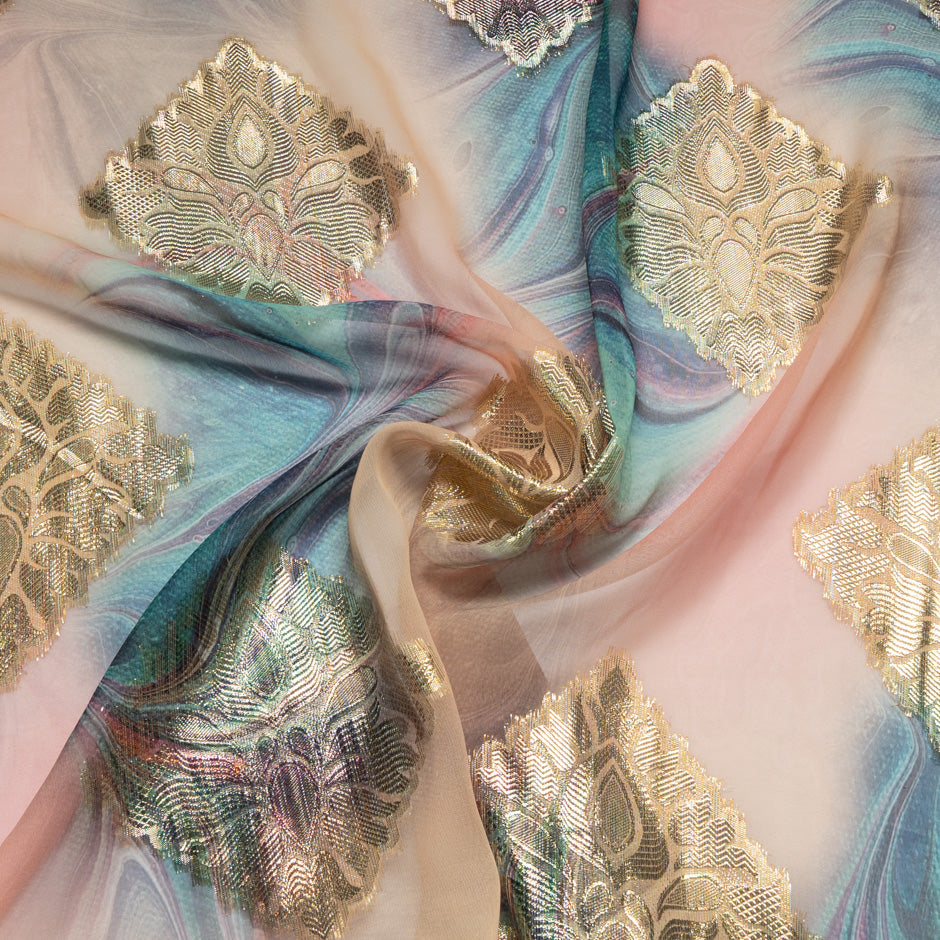 Pink & Blue Sheer Metallic Microfibre