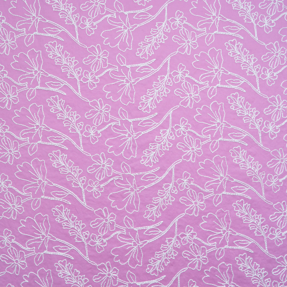 White Embroidered Floral Candy Pink Cotton