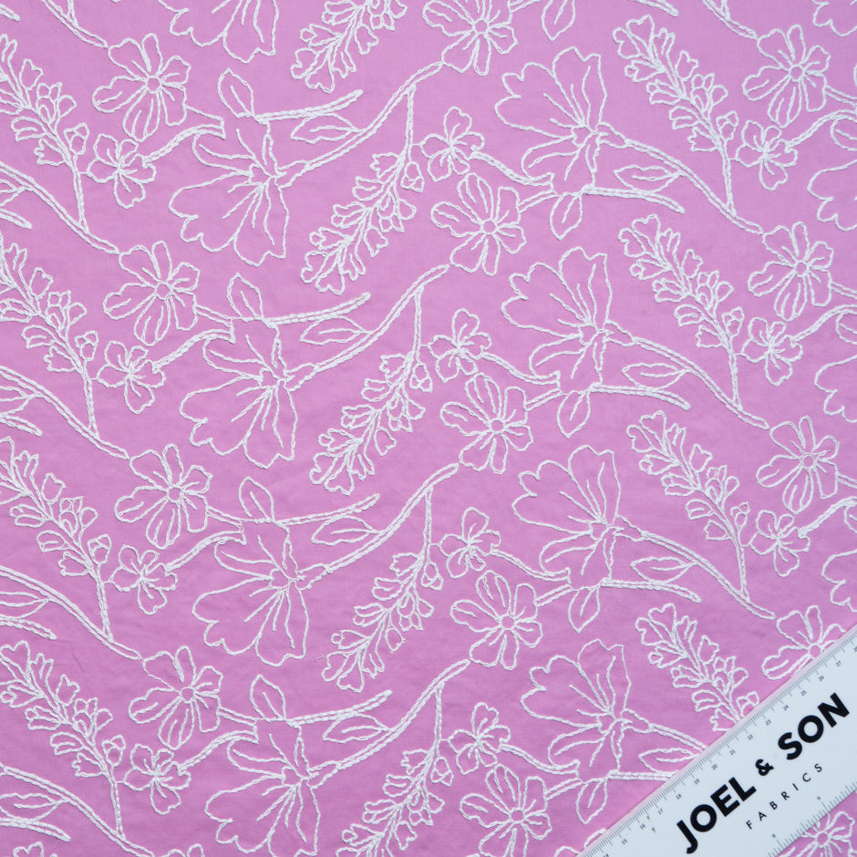 White Embroidered Floral Candy Pink Cotton