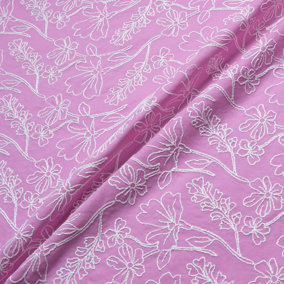 White Embroidered Floral Candy Pink Cotton