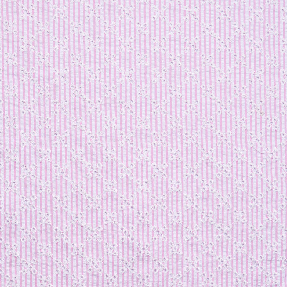 White Embroidered Candy Striped Cotton Blend