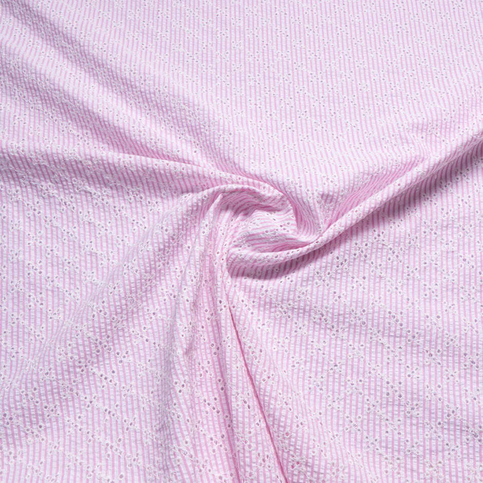 White Embroidered Candy Striped Cotton Blend