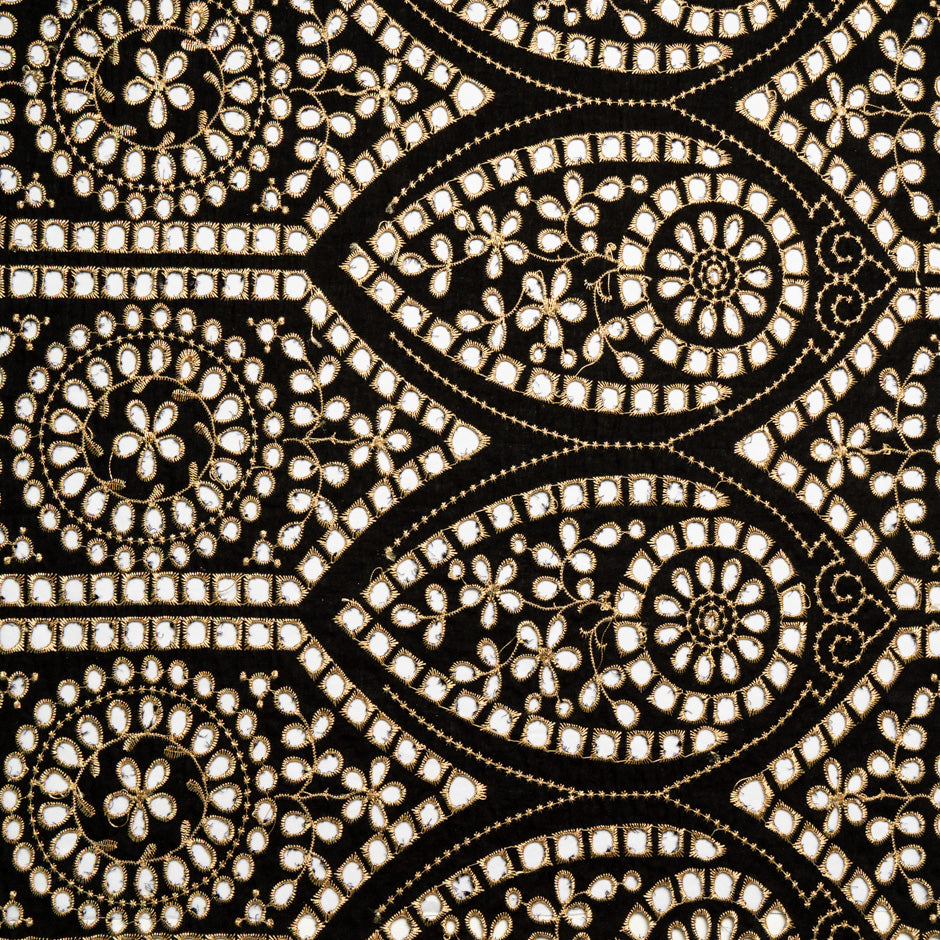 Gold Embroidered Black Cotton Voile