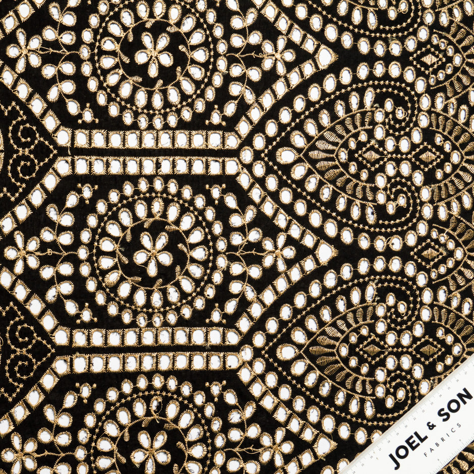 Gold Embroidered Black Cotton Voile