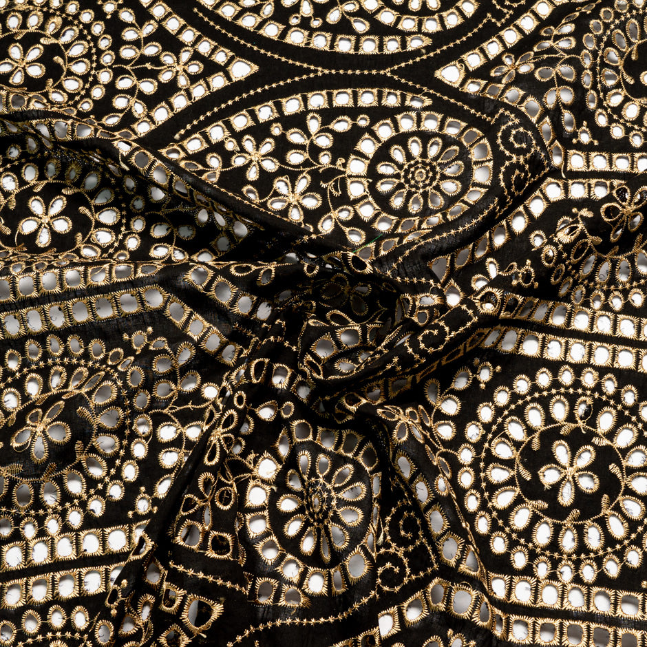Gold Embroidered Black Cotton Voile