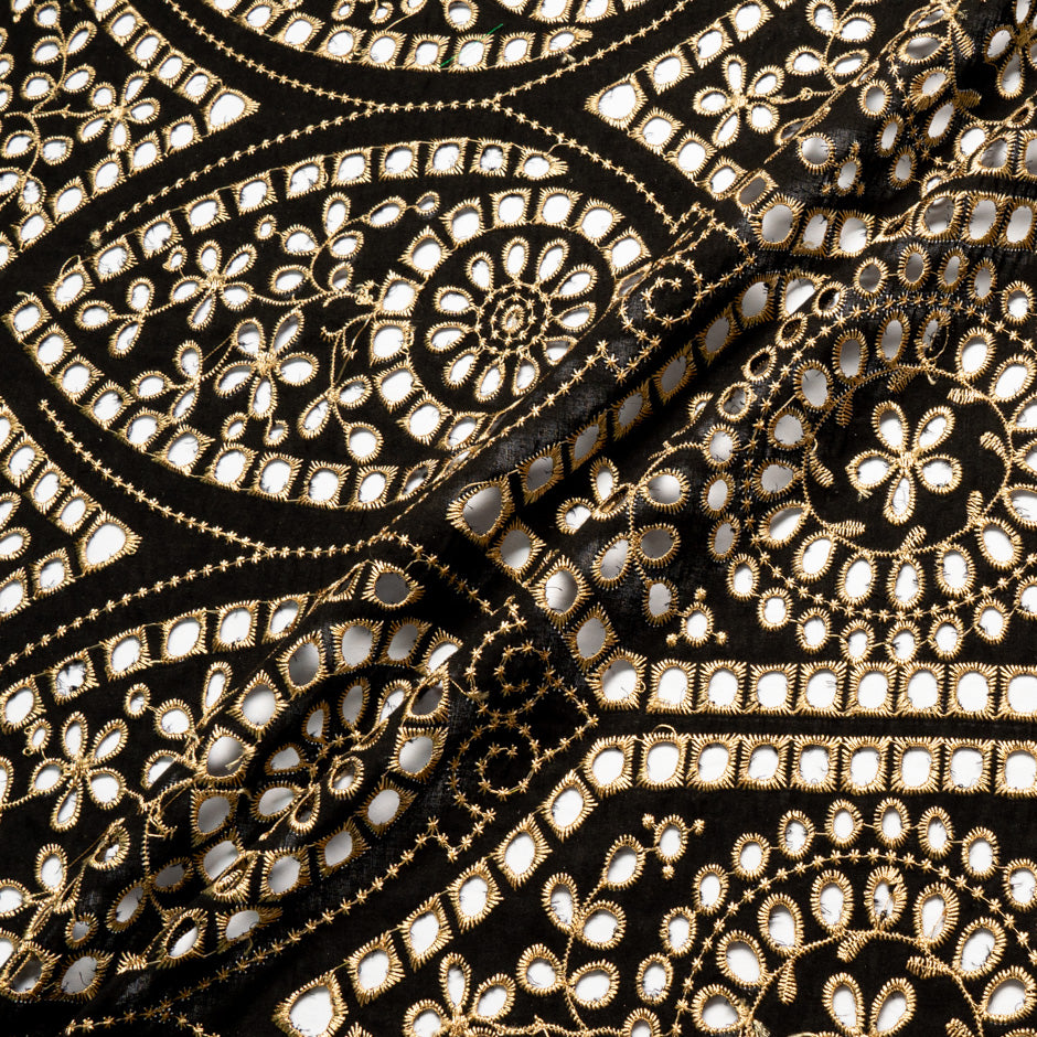 Gold Embroidered Black Cotton Voile