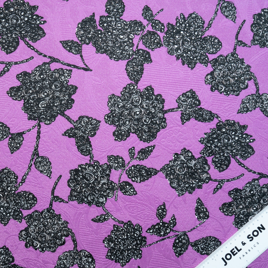 Black Floral Printed Magenta Matelassé