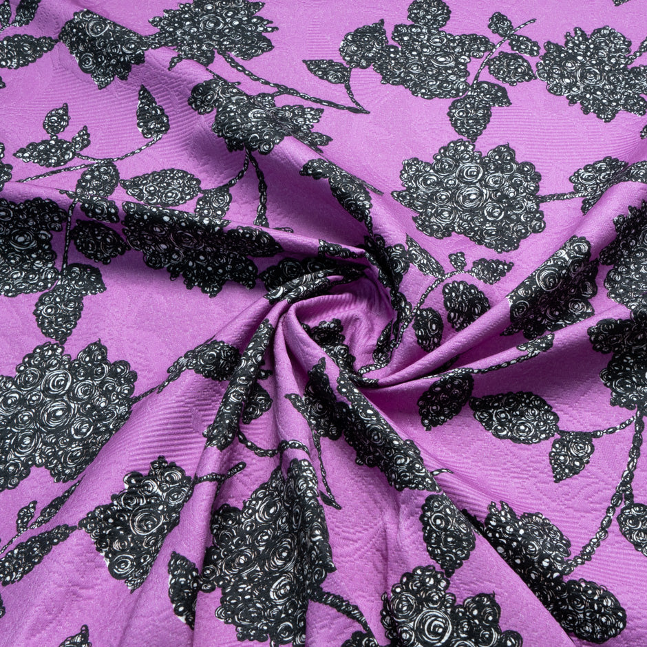 Black Floral Printed Magenta Matelassé