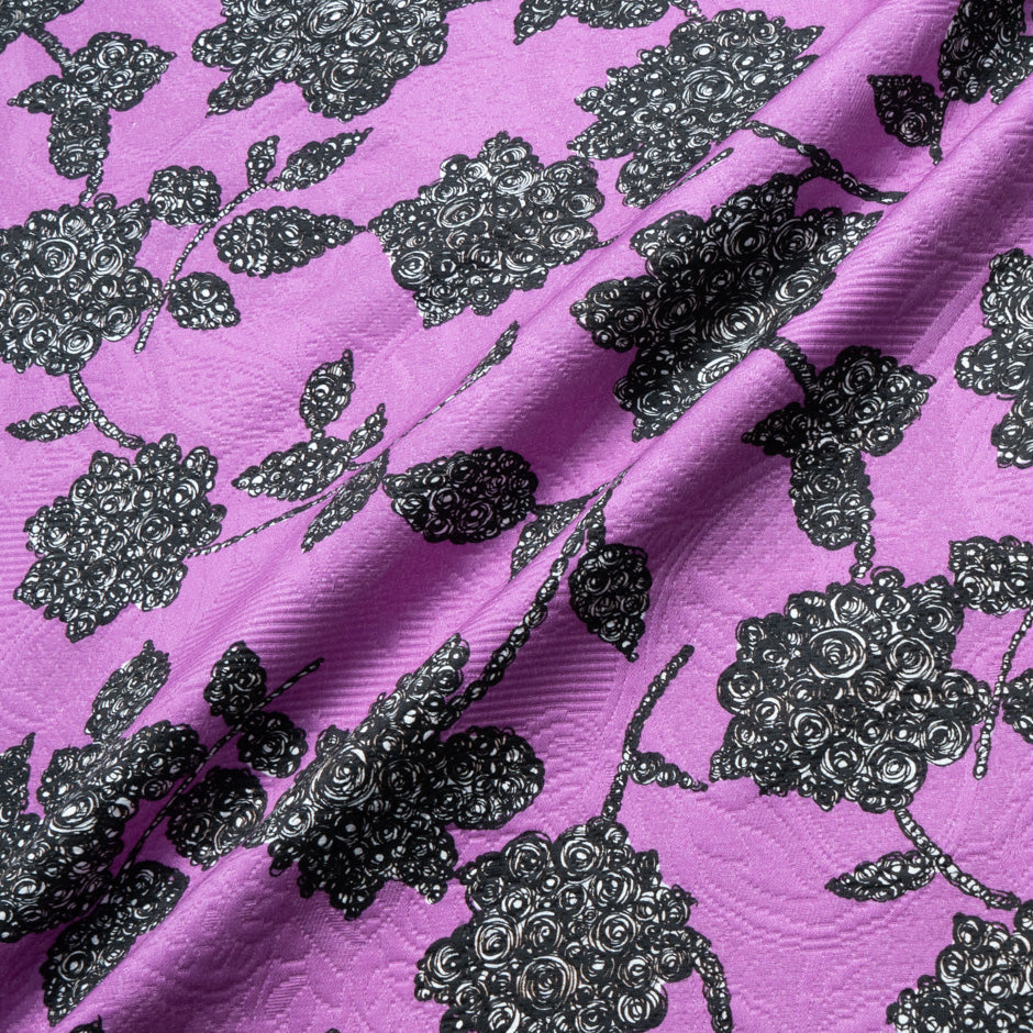 Black Floral Printed Magenta Matelassé