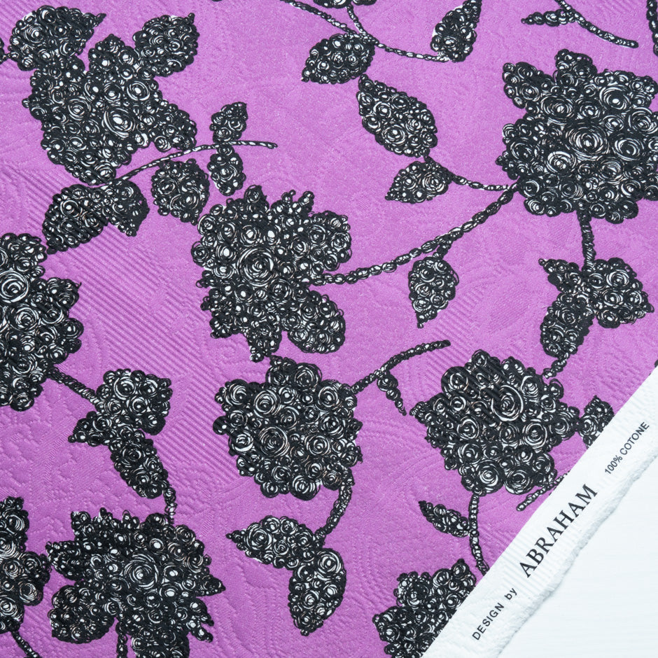 Black Floral Printed Magenta Matelassé