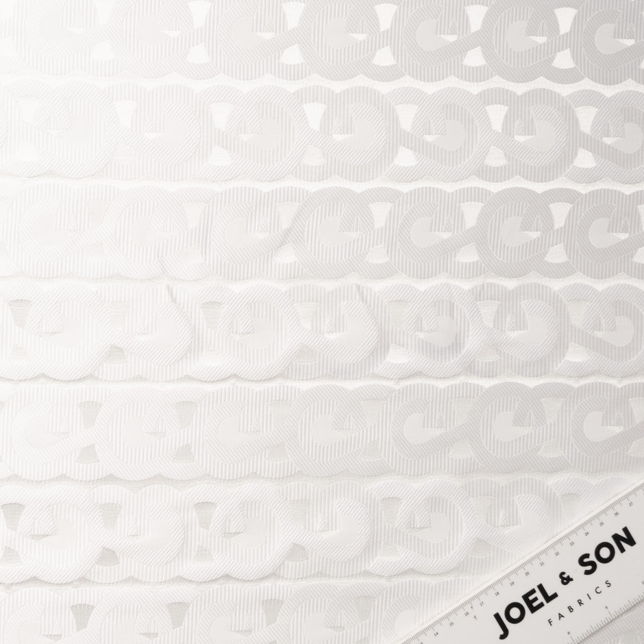 White Link Patterned Cotton & Silk Blend Piqué