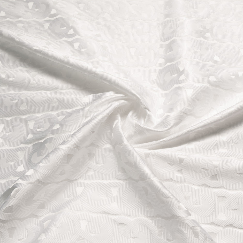 White Link Patterned Cotton & Silk Blend Piqué
