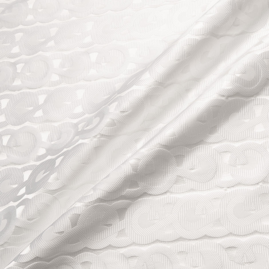 White Link Patterned Cotton & Silk Blend Piqué