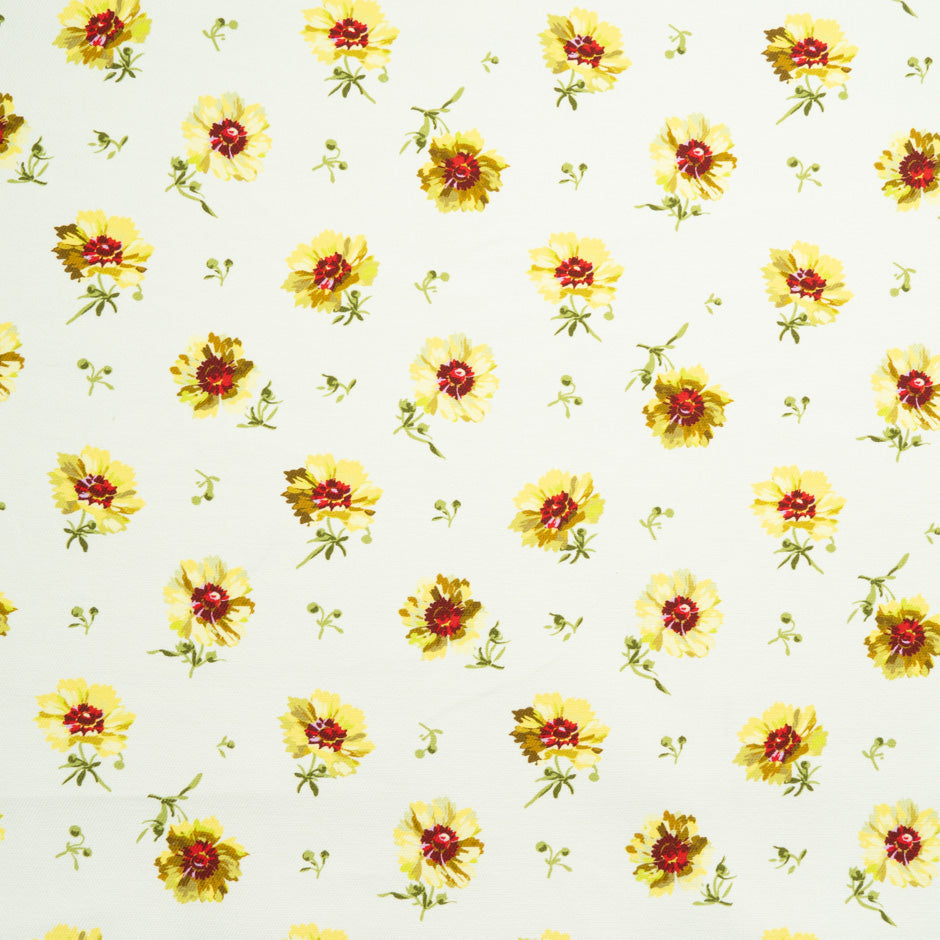 Floral Printed Ivory Stretch Cotton Drill